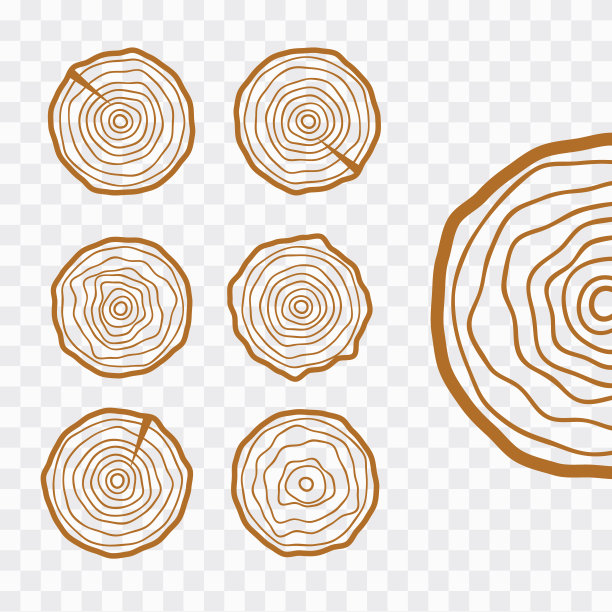 一套四树年轮图标。概念锯砍树干，林业和锯木厂图片下载