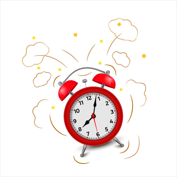 闹钟早晨起床时间隔离在白色背景上。黄色闹钟设置在一个特写。3 d演示。矢量插图EPS 10图片下载