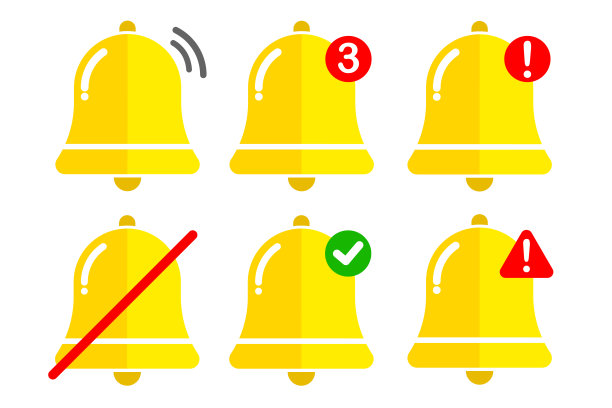 通知铃声图标的应用程序警报铃声或用户警报符号通道提醒铃声图片下载
