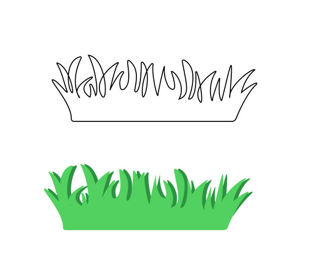 草的矢量插图的碎片。绿色的草地和轮廓被隔离在白色的背景上。图片下载