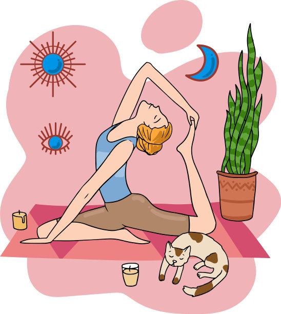 瑜伽女孩海报美丽的手绘图片下载