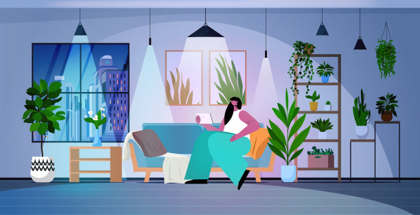 女人用平板电脑在暗夜客厅社交媒体网络在线交流概念图片下载