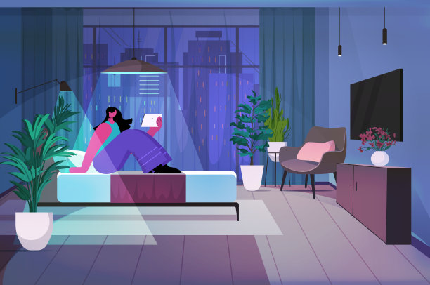 女人利用平板电脑在暗夜的卧室社交媒体网络上进行在线交流的概念图片下载