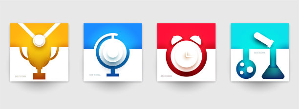 回到学校的艺术构图在现代简约风格。收集卡通设计理念。套多彩的模板背景为封面，横幅，传单。创造性的矢量图。图片下载