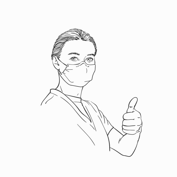 素描女人戴着医用口罩显示图片下载