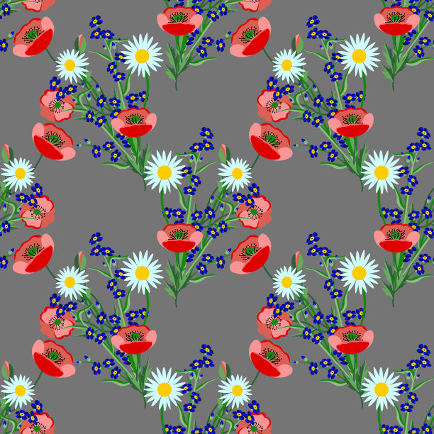 向量fieldflowers花束无缝模式。图片下载