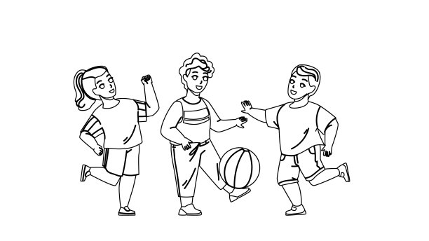 孩子们在外面一起玩球向量图片下载