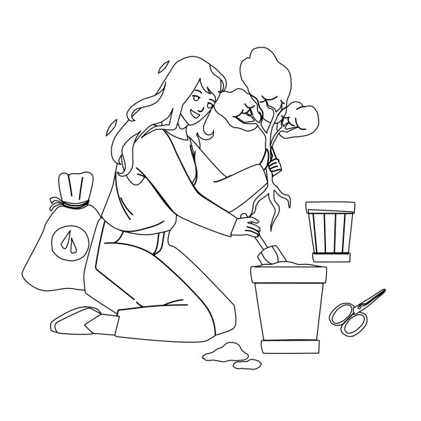 重新种植叶子职业妇女在花园向量图片下载