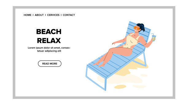 海滩放松女人假期休闲时间向量图片下载