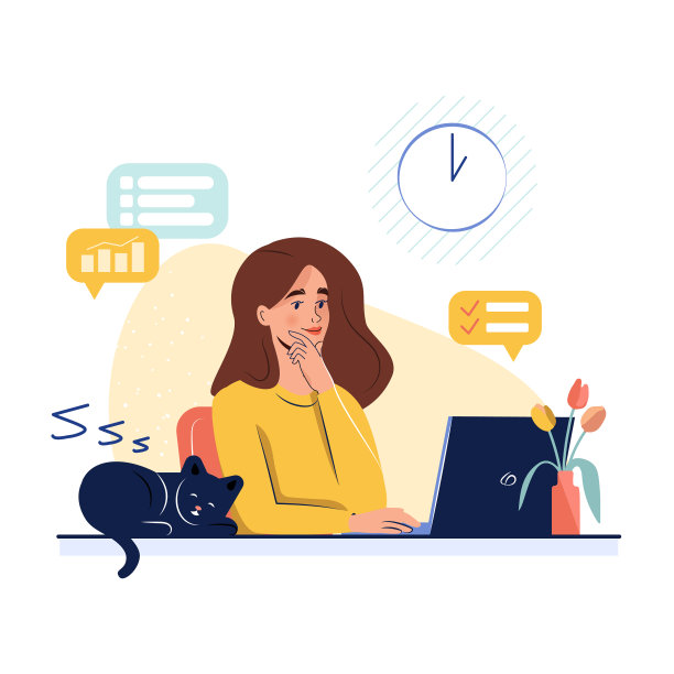 在家工作概念设计自由职业女性图片下载