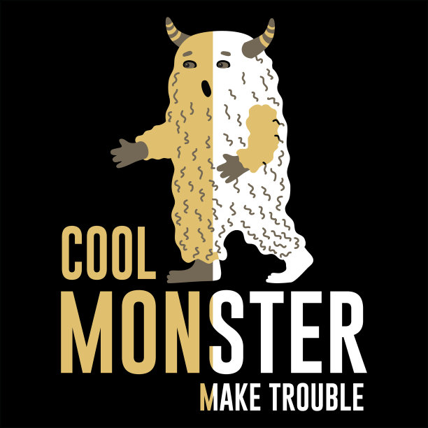 酷怪物制造麻烦标语t恤设计图片下载