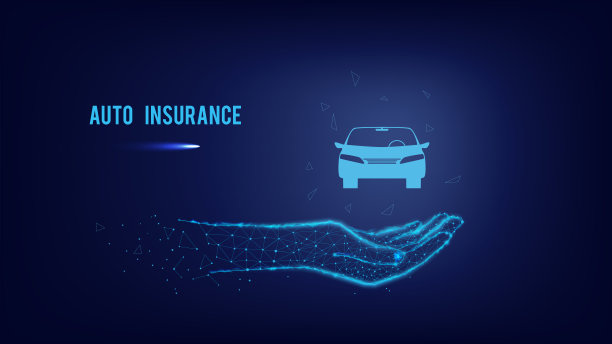 概念汽车保险。车在你的手掌从三角形和发光点在深蓝色的背景。多边形插图。图片下载