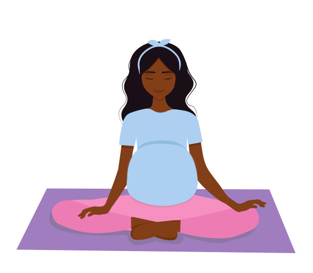 做瑜伽的黑人孕妇矢量图图片下载