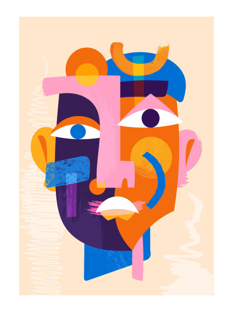 色彩鲜艳的男性抽象人像在浅黄色的背景图片下载