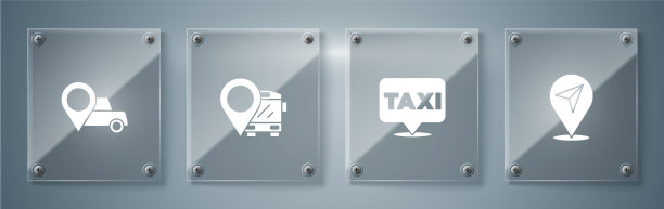 设置位置与出租车巴士和方形玻璃图片下载