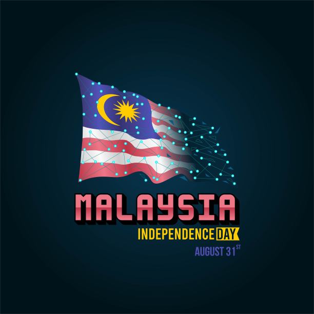 快乐马来西亚独立日矢量插图。适合制作贺卡、海报、旗帜。图片下载