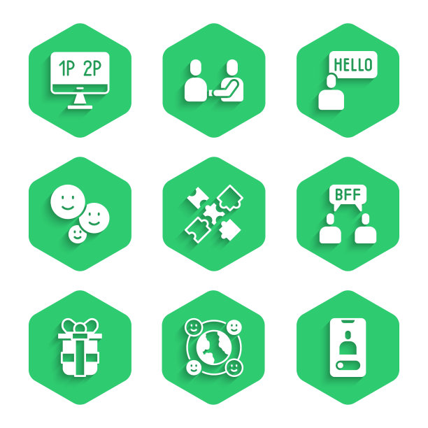 拼图玩具，国际社区，来电手机，永远的好朋友或最好的朋友，礼盒，友谊日快乐，熟人和电脑屏幕图标。向量图片下载