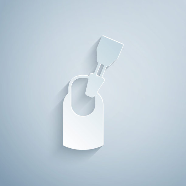 纸切割铣刀美甲图标隔离在灰色背景。器修指甲。修指甲的工具。纸艺术风格。向量图片下载