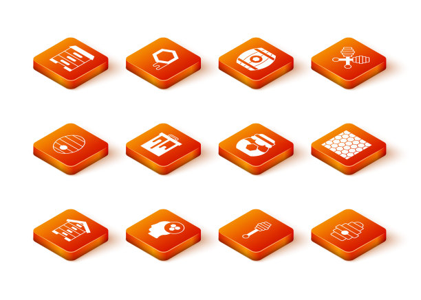 设置“蜂箱”为蜜蜂，“养蜂人”，“蜂巢”，“勺子棒”，“蜂蜜罐”和“图标”。向量图片下载