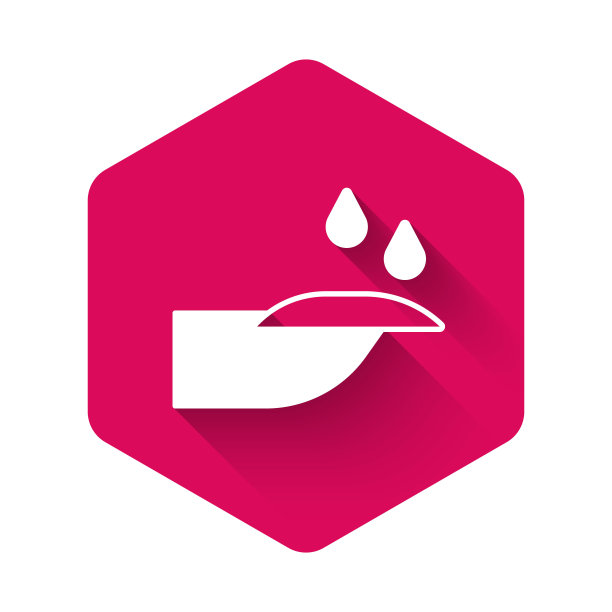 白色指甲指甲图标孤立与长阴影背景。粉红色的六角按钮。向量图片下载