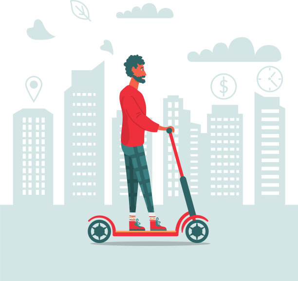 留着胡子的成年黑人骑电动滑板车图片下载