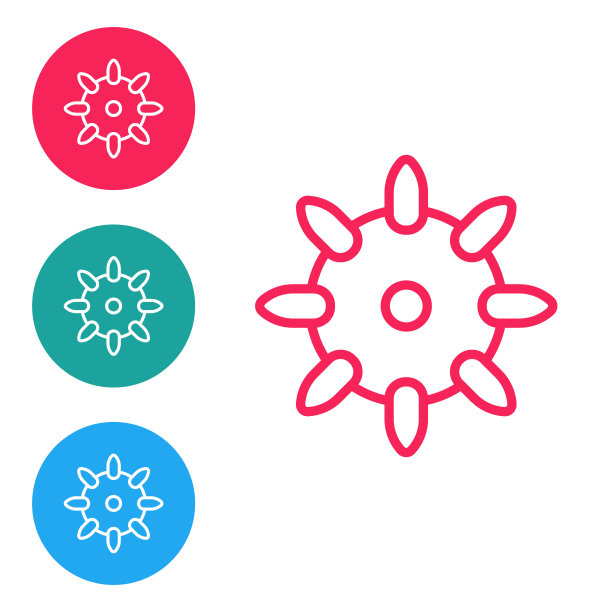 红色线组假指甲指甲图标隔离在白色背景。指甲油颜色调色板。人工指甲。在圆形按钮中设置图标。向量图片下载