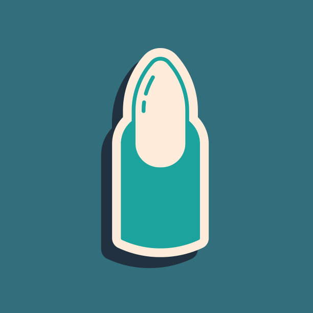 绿色指甲指甲图标孤立在绿色背景。长长的阴影风格。向量图片下载