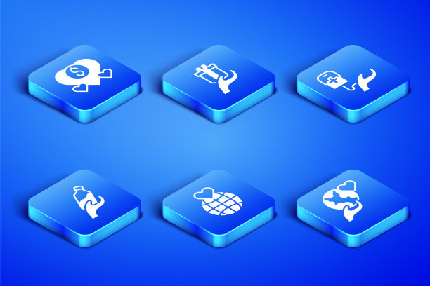 设置手持地球仪，捐赠慈善，水，礼物和献血图标。向量图片下载