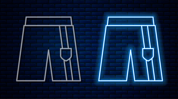 发光的霓虹灯线短或裤子图标孤立在砖墙背景。向量图片下载