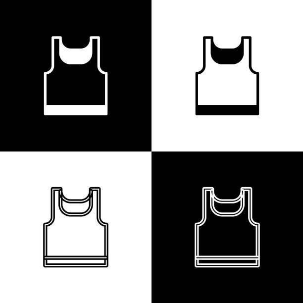 设置无袖运动t恤图标孤立在黑白背景。向量图片下载