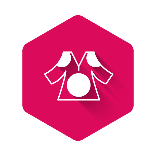 白色和服图标孤立与长阴影背景。中国人，日本人，韩国人，越南人穿着民族服装和服。亚洲传统服装。粉红色的六角按钮。向量图片下载