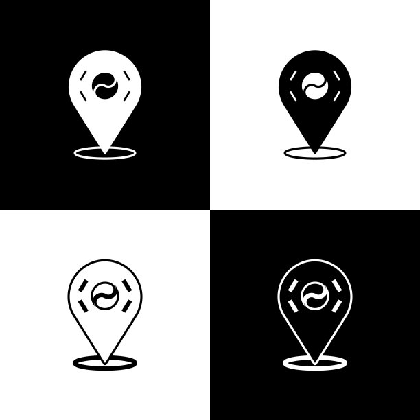 设置位置韩国图标孤立在黑色和白色的背景。向量图片下载