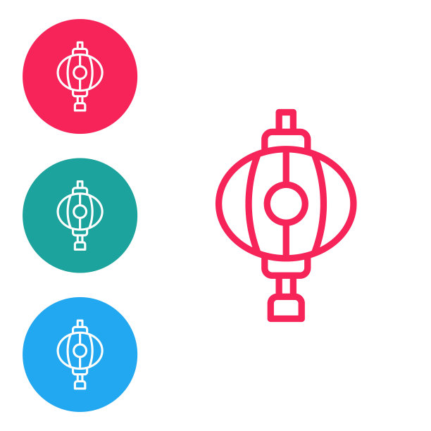 红线韩国纸灯笼图标孤立在白色背景上。在圆形按钮中设置图标。向量图片下载