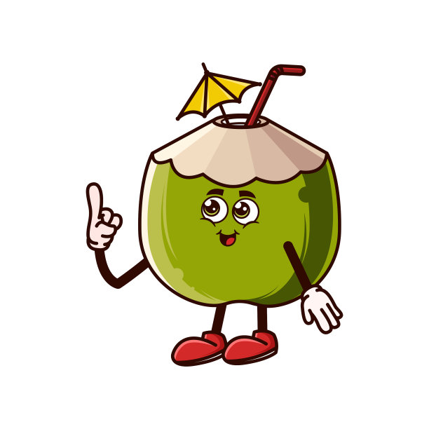 可爱的椰子人物，笑脸和图片下载