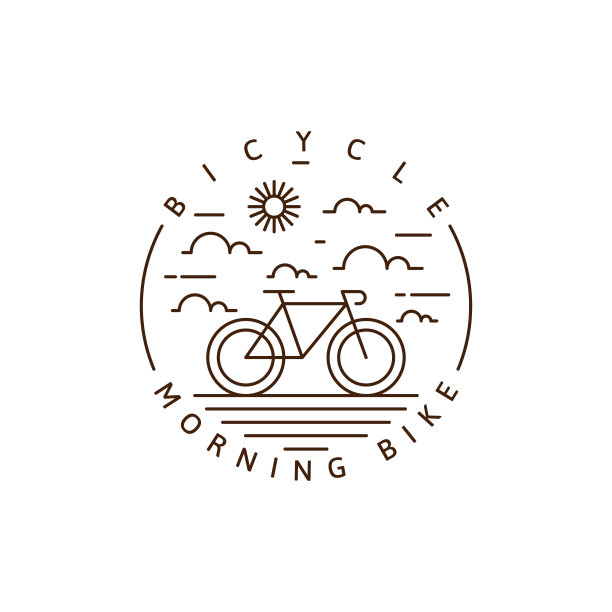 上午自行车单线或线条艺术风格矢量插图图片下载