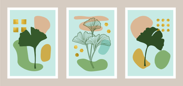 自然抽象植物艺术设置金箔图片下载