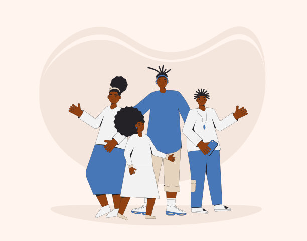 一群非裔美国青少年站在一起。年轻的男女朋友穿着休闲装。男孩和女孩。矢量插图。图片下载