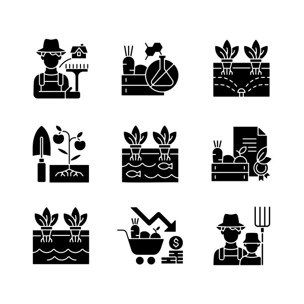 农场黑色字形图标设置在空白图片下载