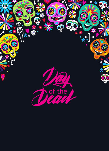 墨西哥秋季传统节日亡灵节的糖果骷髅贺卡图片下载