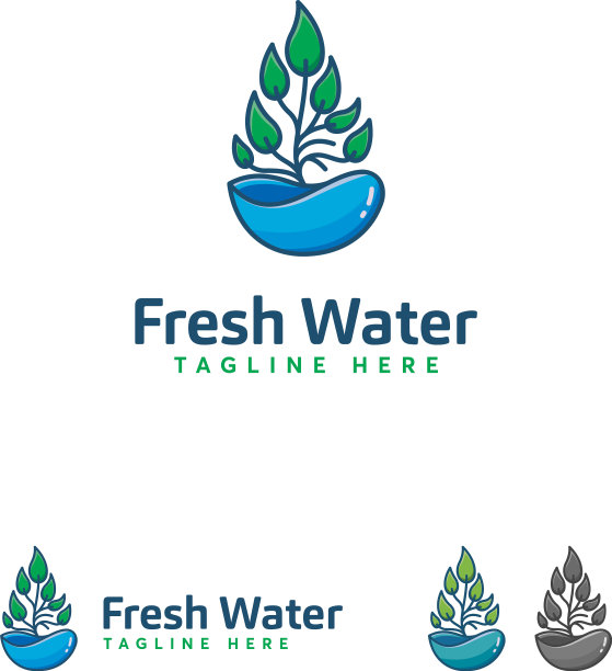 淡水标志设计概念海浪和图片下载