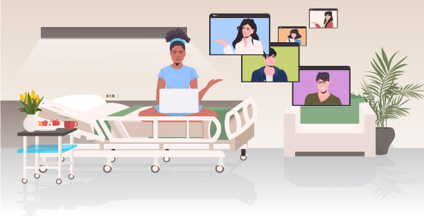 孕妇躺在病床上聊天图片下载