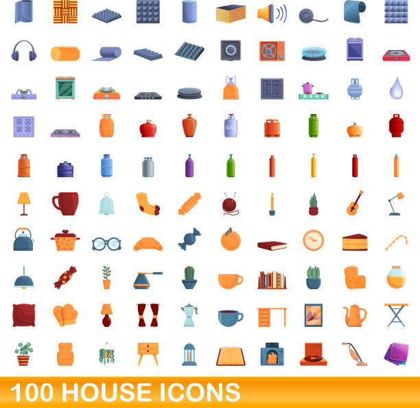 100个房子图标设定卡通风格图片下载