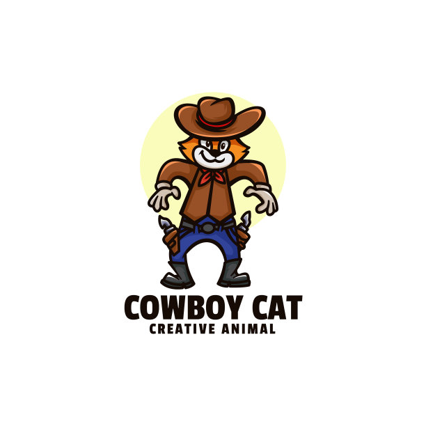 标志牛仔猫吉祥物卡通风格图片下载