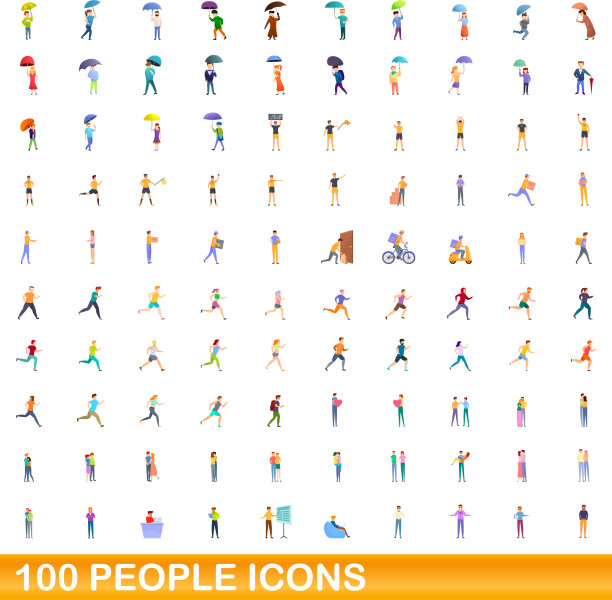 100人的图标设定卡通风格图片下载
