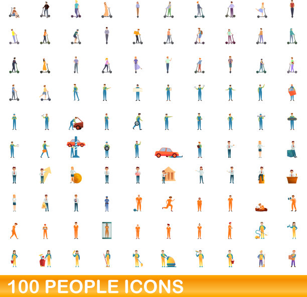 100人的图标设定卡通风格图片下载