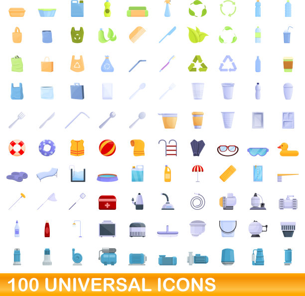 100个通用图标设定卡通风格图片下载
