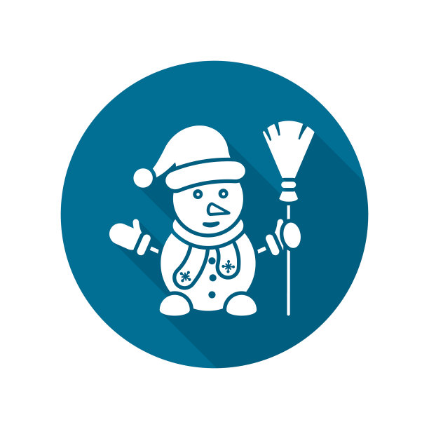 雪人与扫帚圆形图标圣诞卡通图片下载