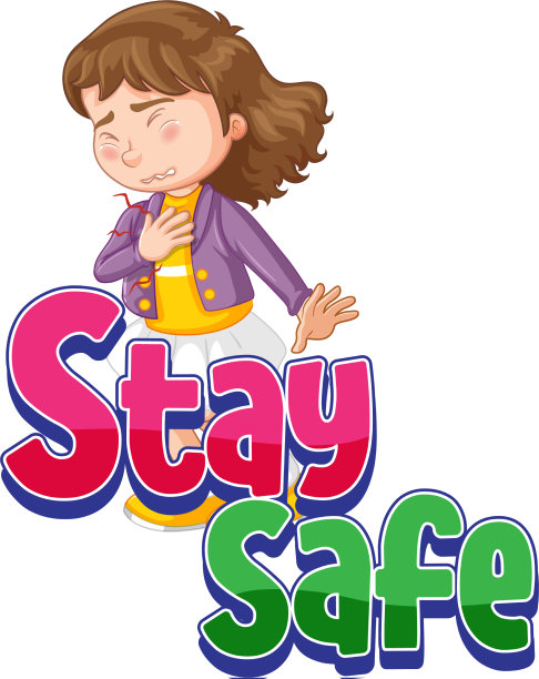 保持安全字体与女孩感到恶心卡通图片下载