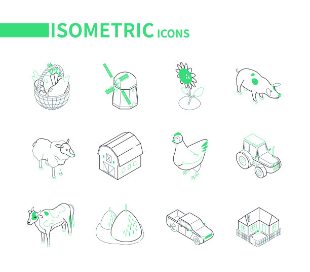 农业和农业-现代等距图标图片下载
