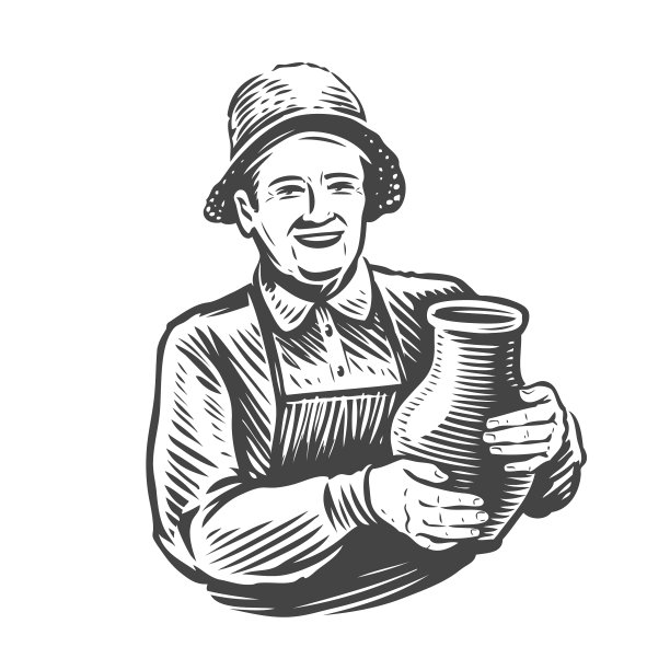 女人与壶牛奶农场素描复古图片下载